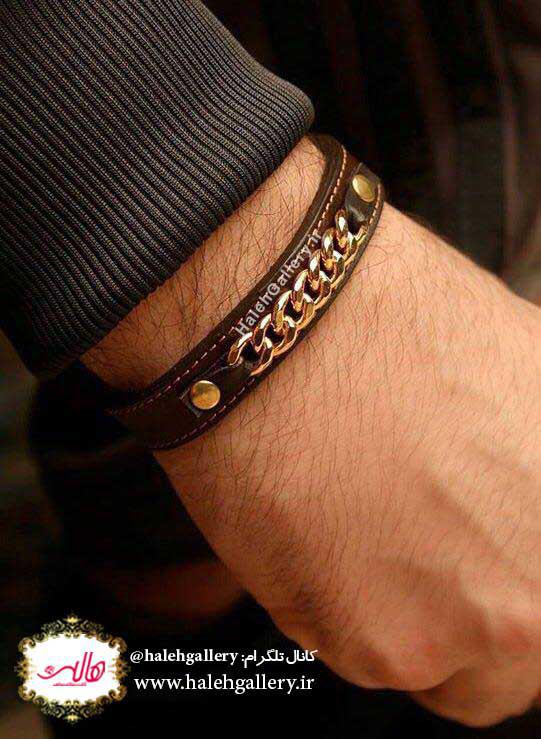 خرید دستبند چرم طلای مردانه